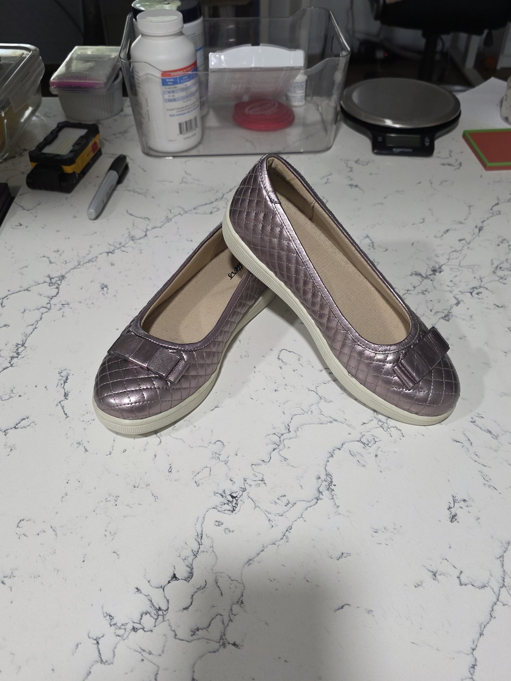 Quilted Metallic Slip-On Ballet Flats - Pink 7W Leather Upper